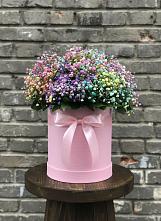 Цветочная композиция из Гипсофила и Розы в шляпной коробке в Суземке