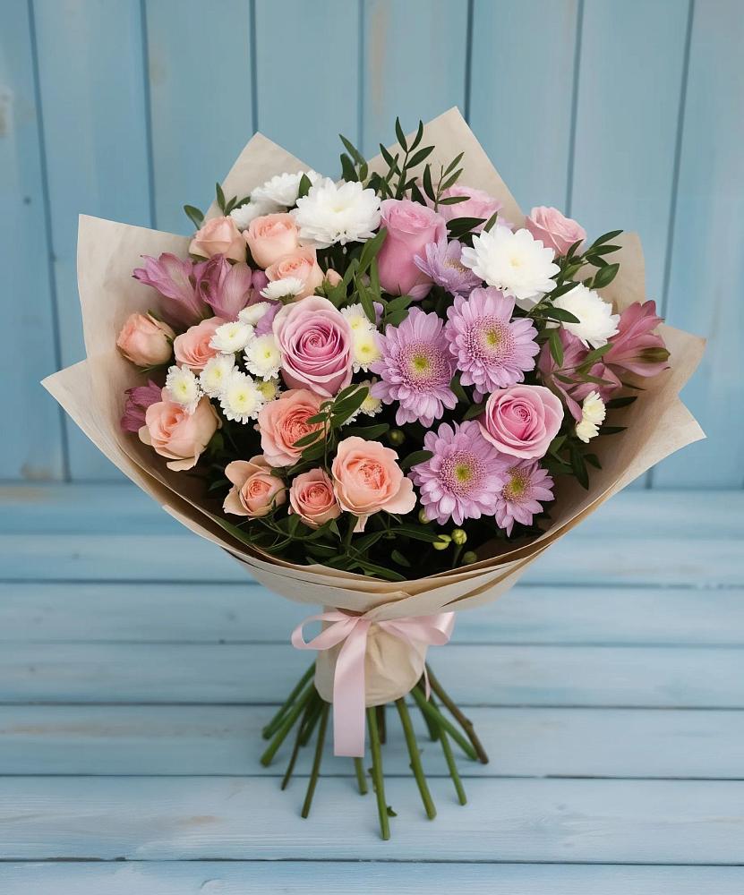 Букет цветов из: Хризантемы, Розы и Альстромерии в Суземке