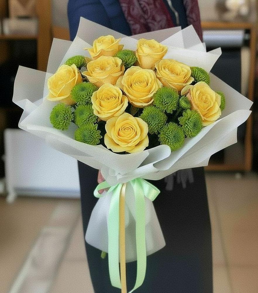Букет цветов из: Хризантемы и Розы в Суземке